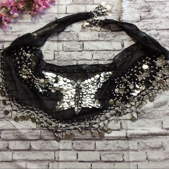 🌸 2PC BLUE MAXI SKIRT GYPSY FLARE WITH COIN BELT - Picture 4 of 8